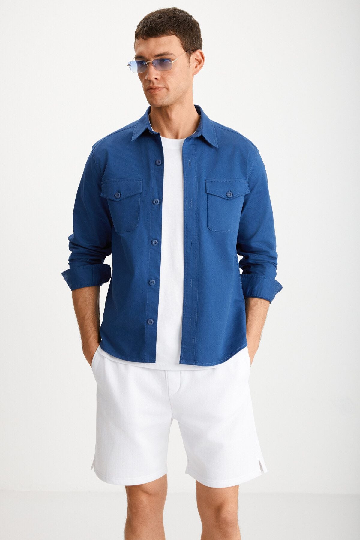 Nader Men's Thick Woven Canvas Fabric Shirt Type Blue Jacket