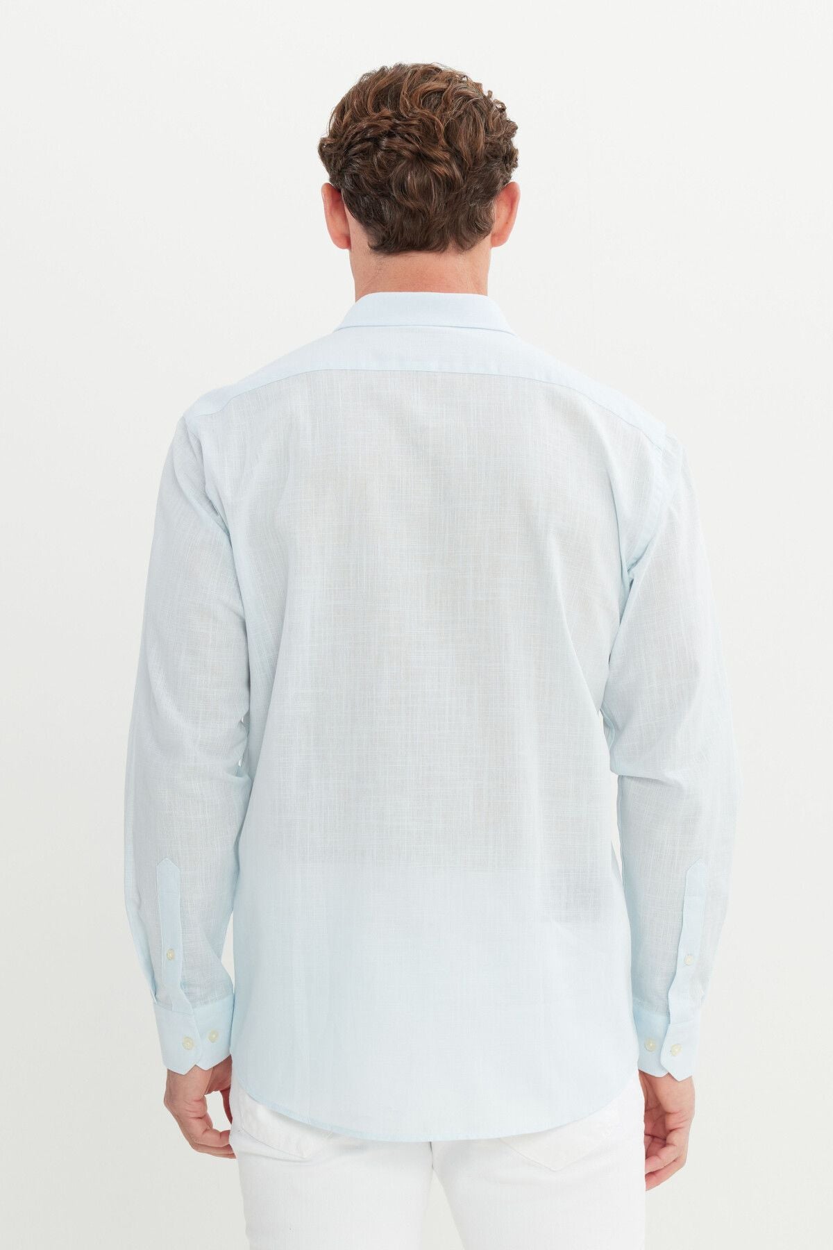 Men's Light Blue Comfort Fit comfortable cut hidden button collar 100 %cotton pennant shirt