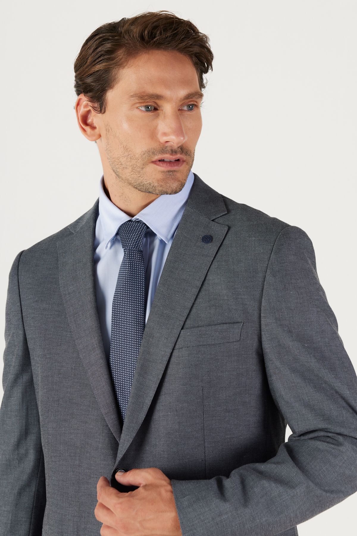 Men's anthracite slim fit narrow cut Mono collar Amest Classic Suit