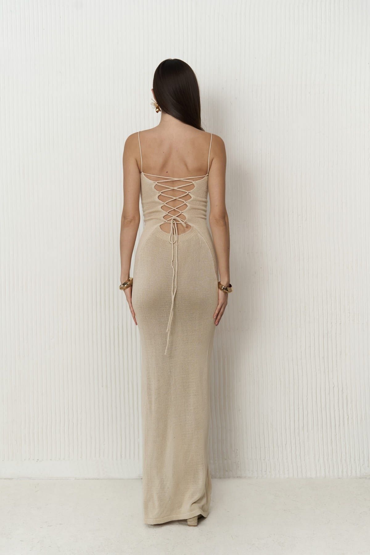 CINTIA BACK DEGELLED BEige knitwear dress