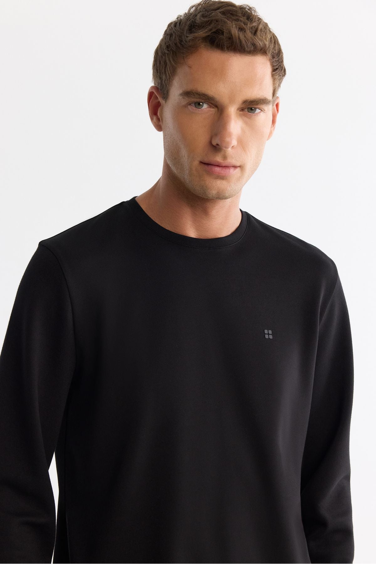 Men's black bike collar cotton long sleeve T-shirt A42y1350