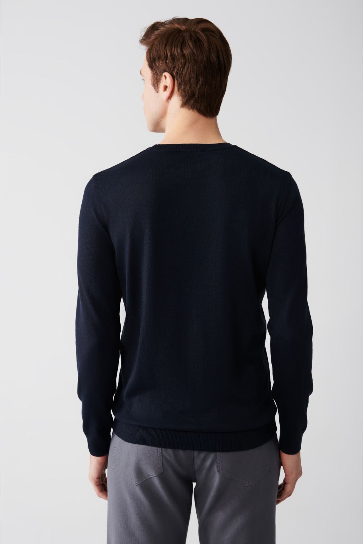 Men's navy blue bike collar wool mixed knitwear sweater B005013