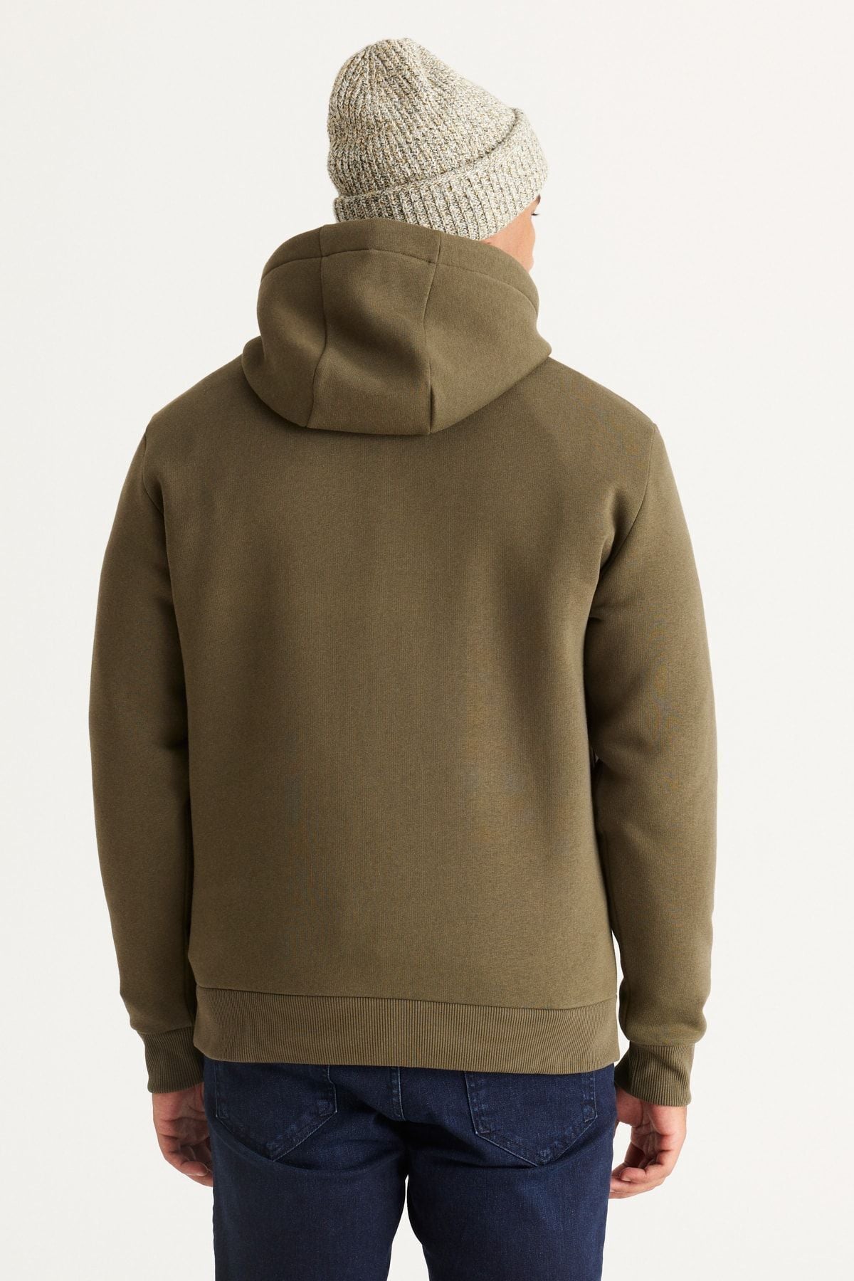 Men's Khaki Standard Fit Normal Cutting Içi Polar 3 IP hooded kangaroo pocket cotton sweatshirt