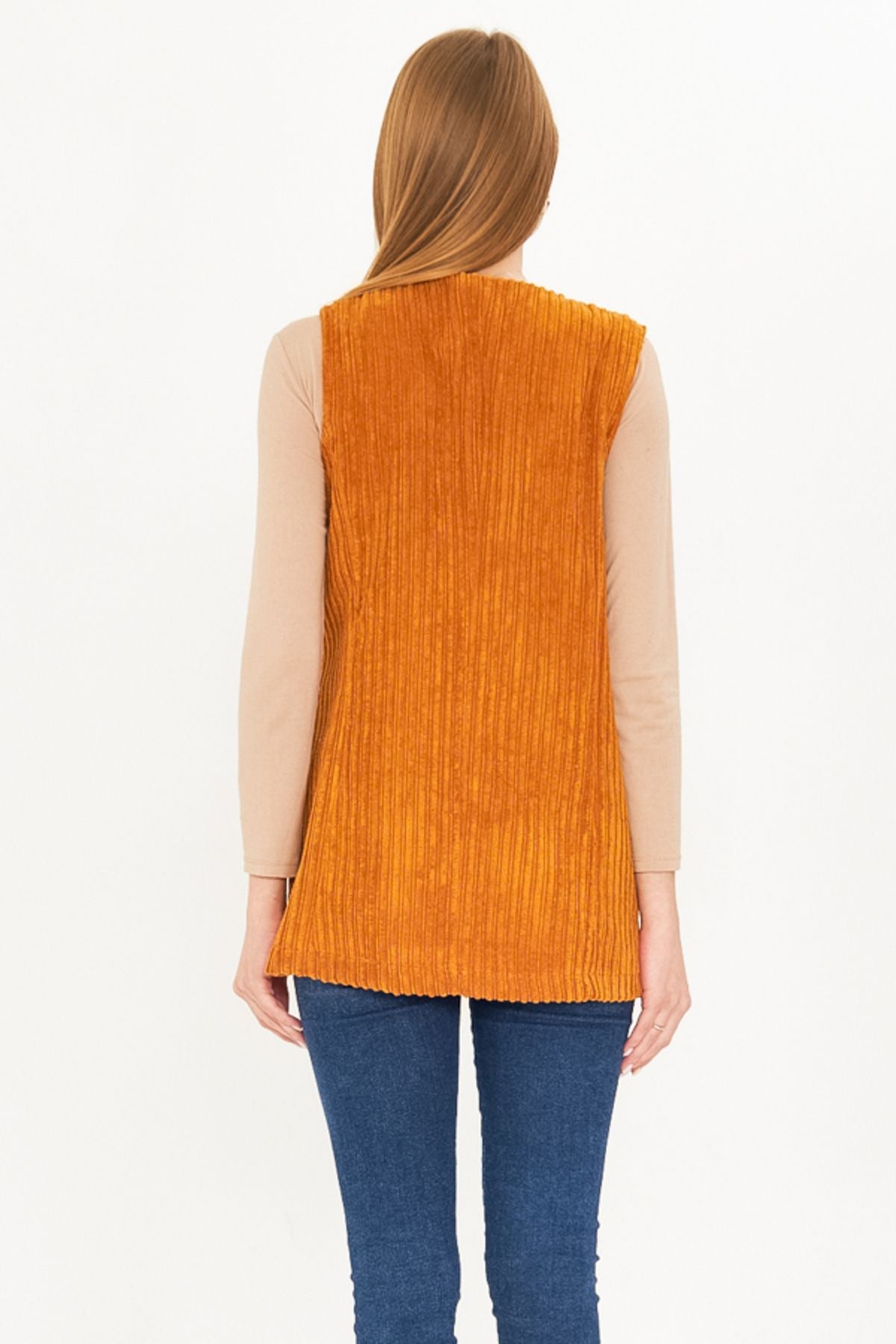 WOMEN HARDAL V-YAKA SINGLE buttoned with a thick wick velvet vest ARM-25K001016