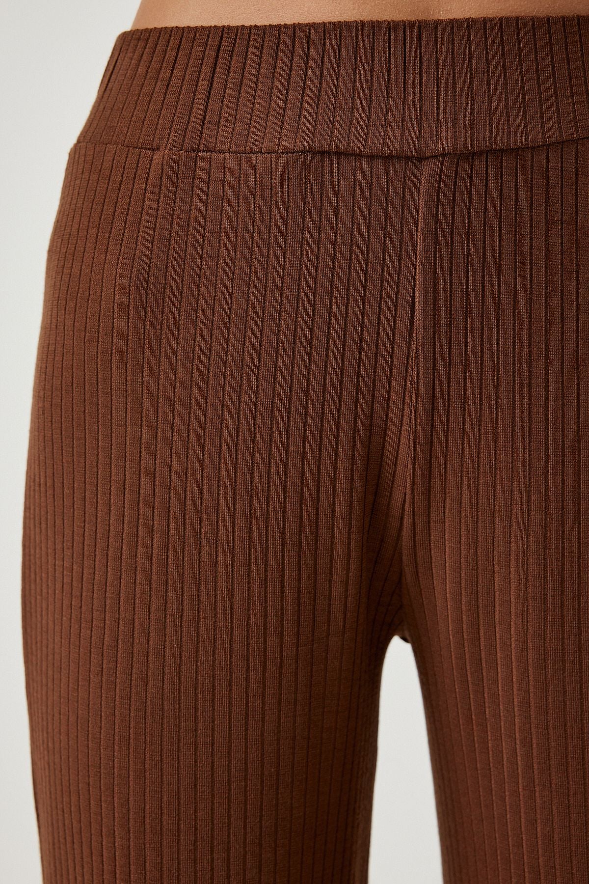 Female brown wick knitted blouse trousers set KH00088