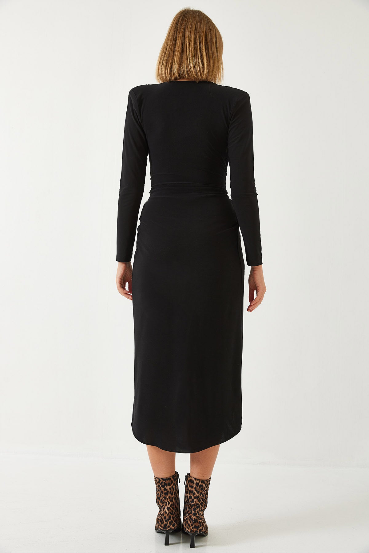 Women's V-neck Gathered Front Candy Fabric Dress 4411 60261154