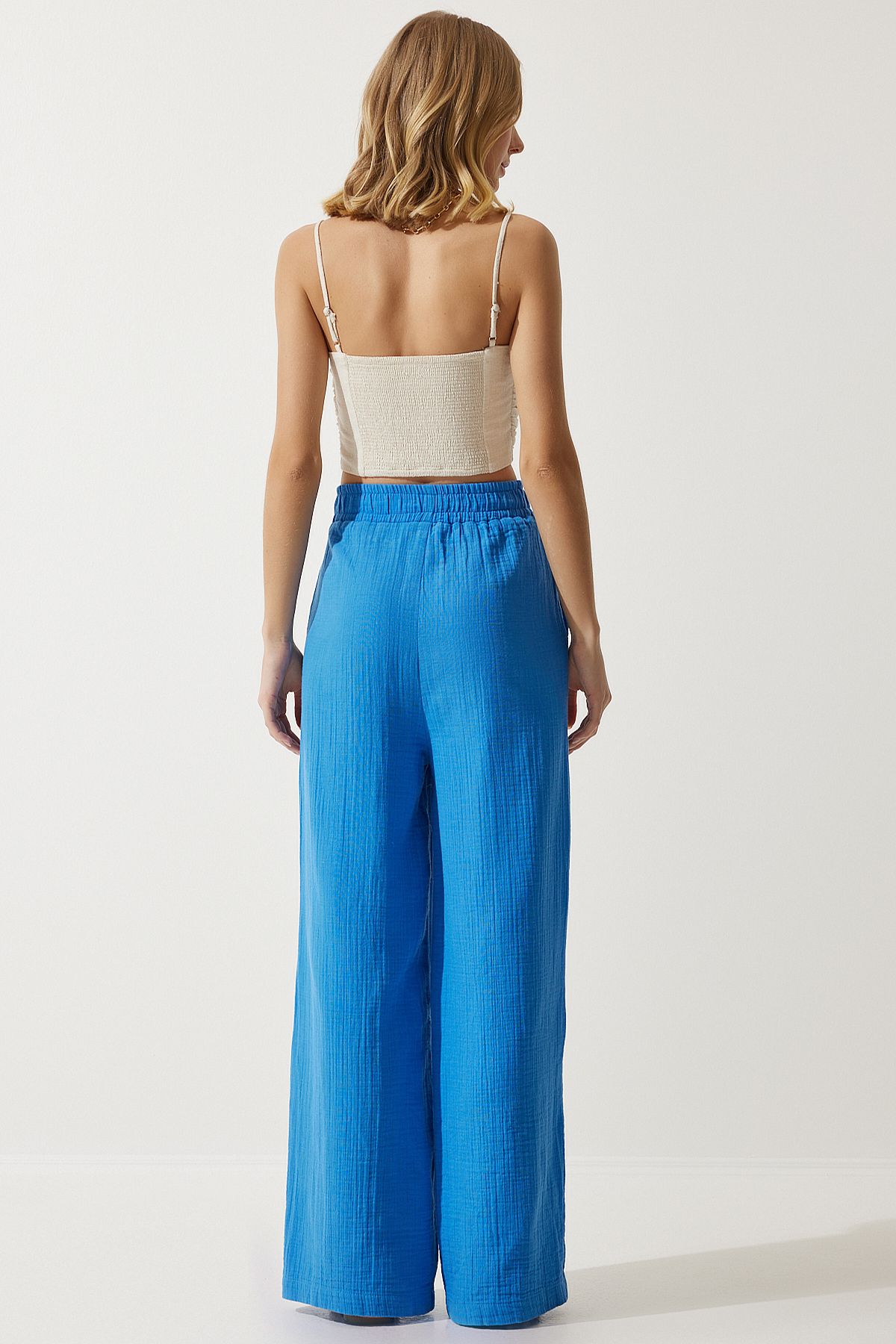 Woman Blue Muslin Palazzo Pants MX00160