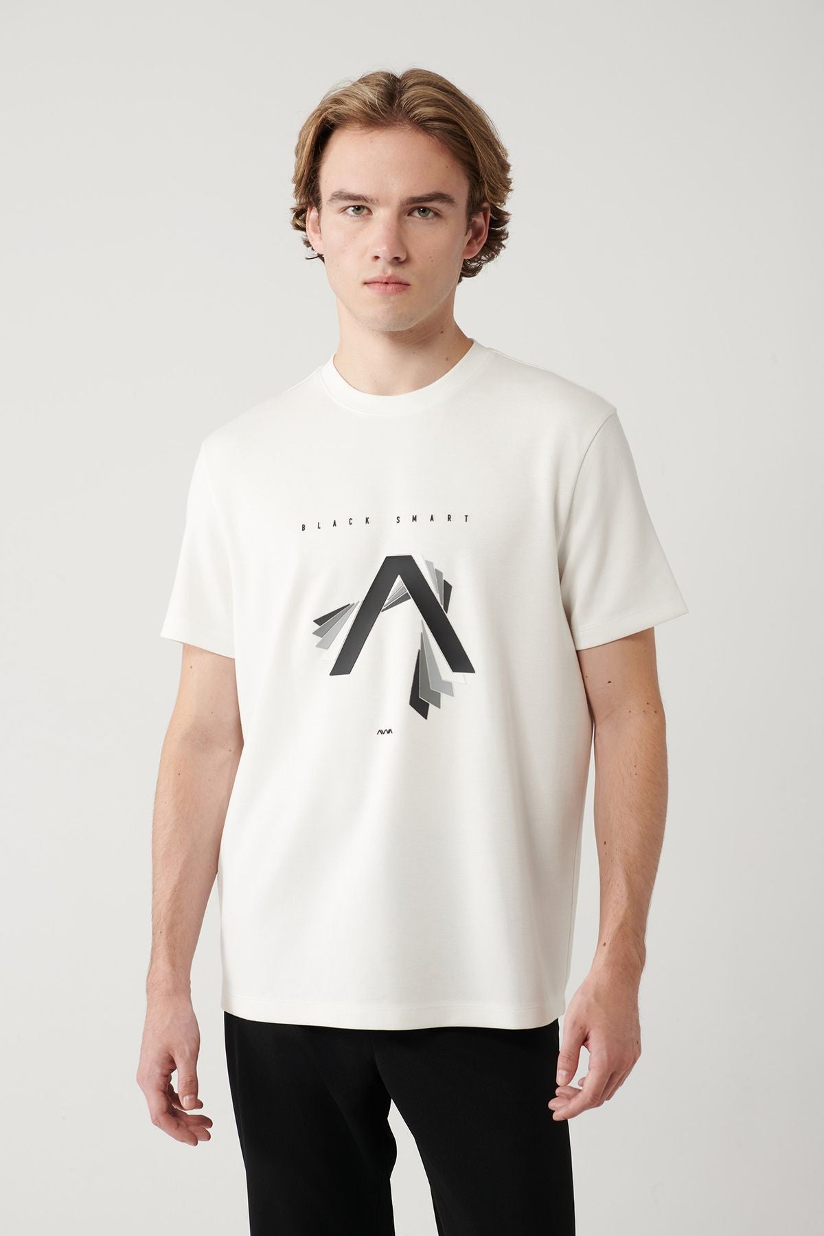 Men's White Bicycle Collar Printed Interlok T-Shirt A41y1199