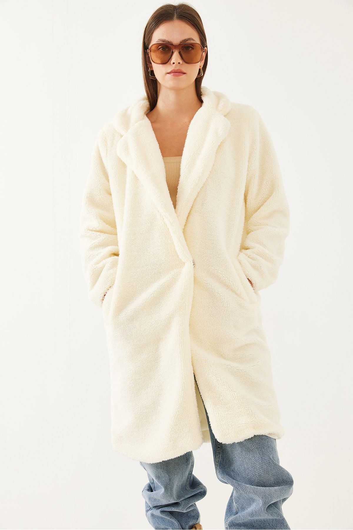 Female lined pocket Plush Coat 2427 60351029
