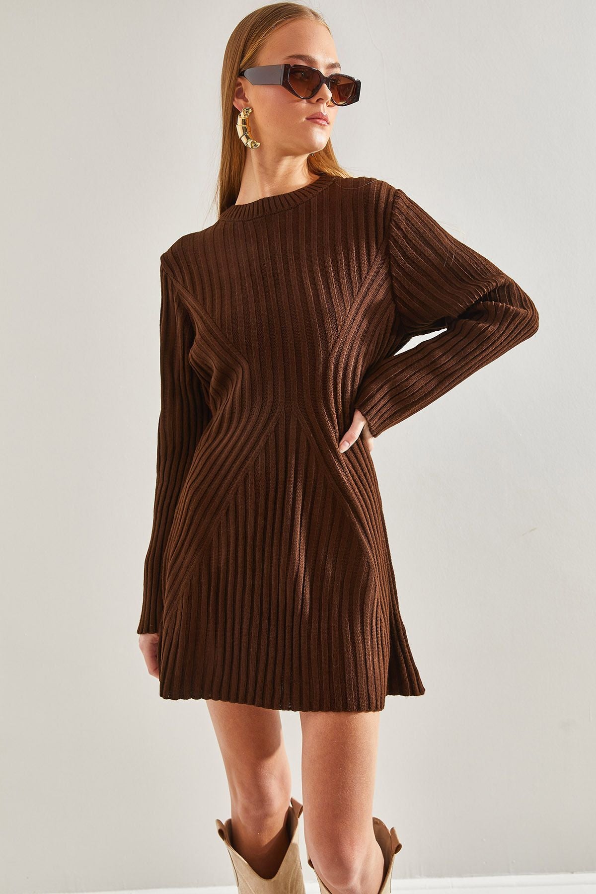 Female Bicycle Collar Conspuent Knitwear Dress