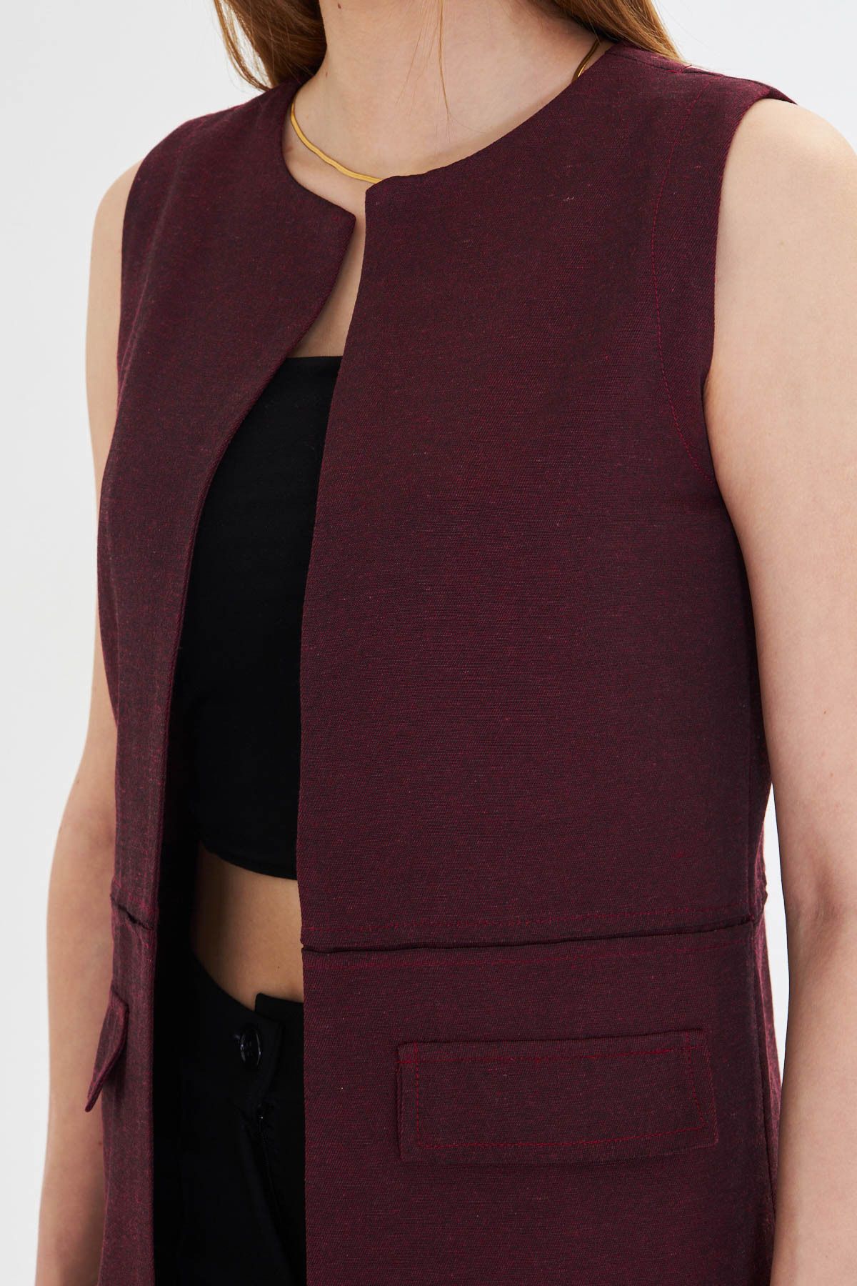 Women's Bordeaux zero collar sewing detailed vest ARM-25Y001019