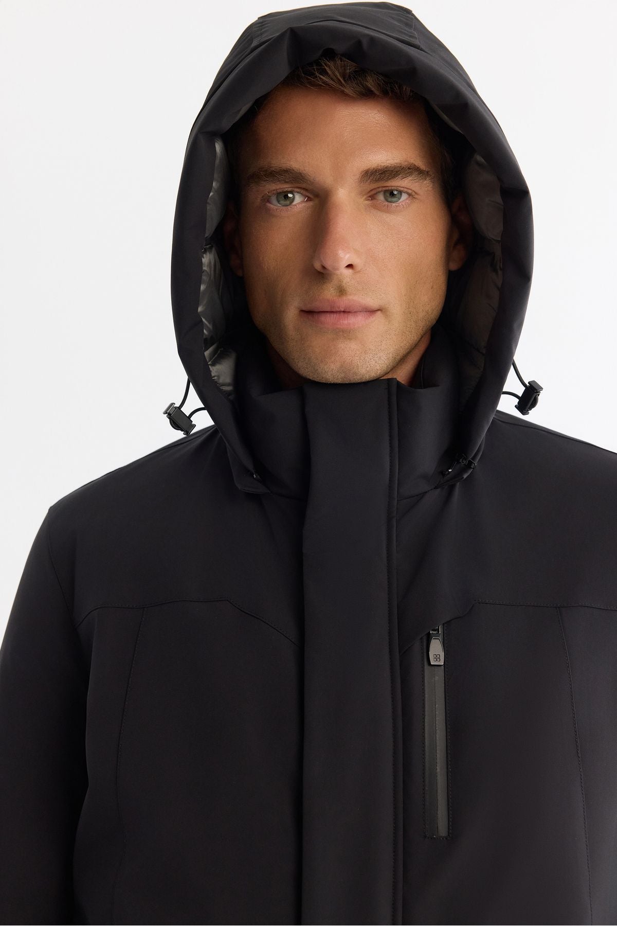 Men's Black Removal Water Repulsive Windproof Duck Hair Long Mont A42y6151