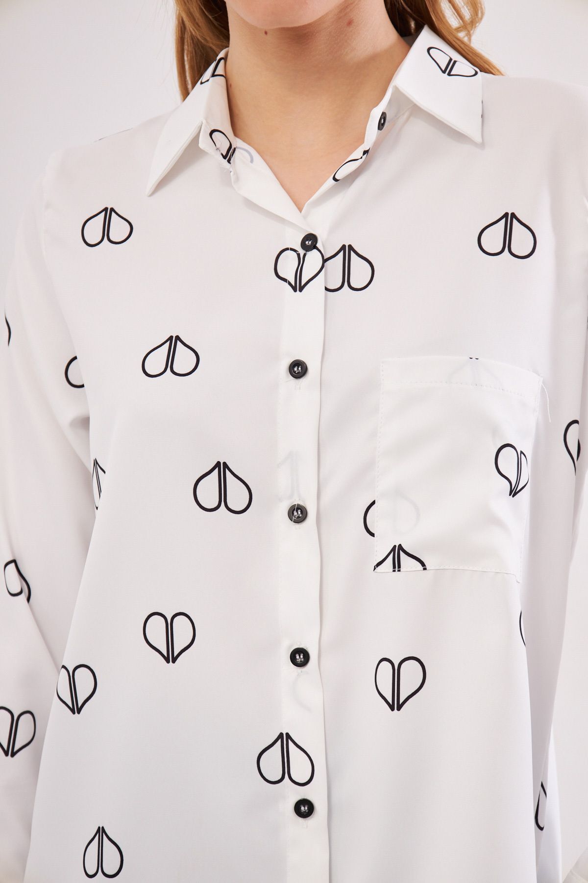 Women's White Sold Pile Detailed Single Patterned Long Sleeve Shirt ARM-24Y001015