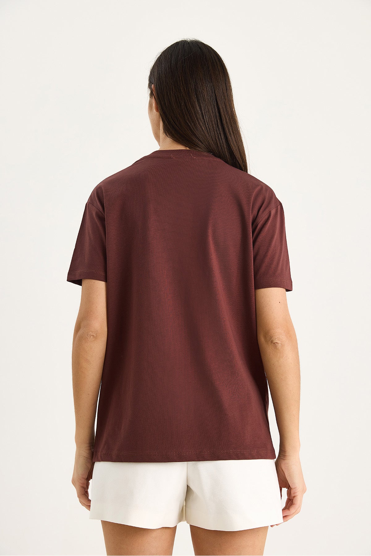 Women's Crew Neck Short Sleeve T-Shirt with Flower Accessories 60602060