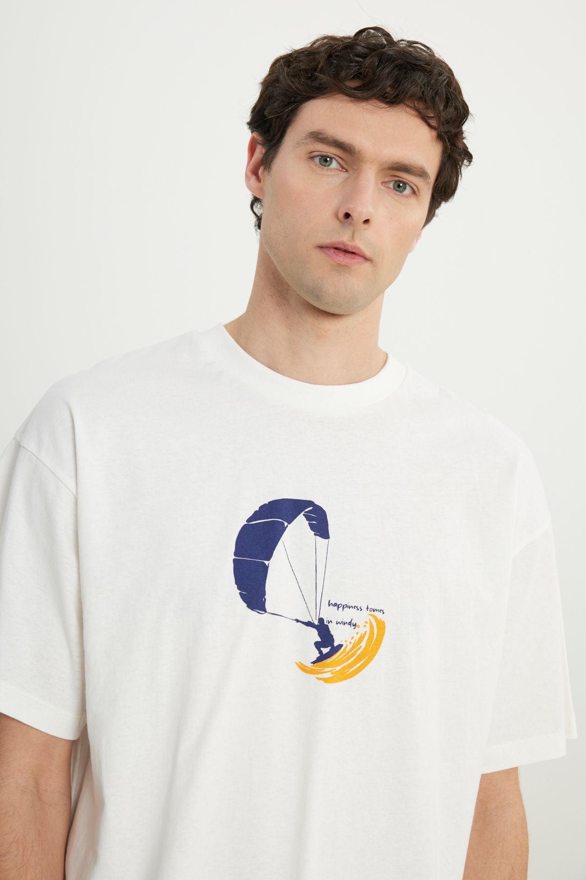 Men's Ecru 100 %Cotton Oversizle Fit Casual Cut Bicycle Bike Printed T -shirt