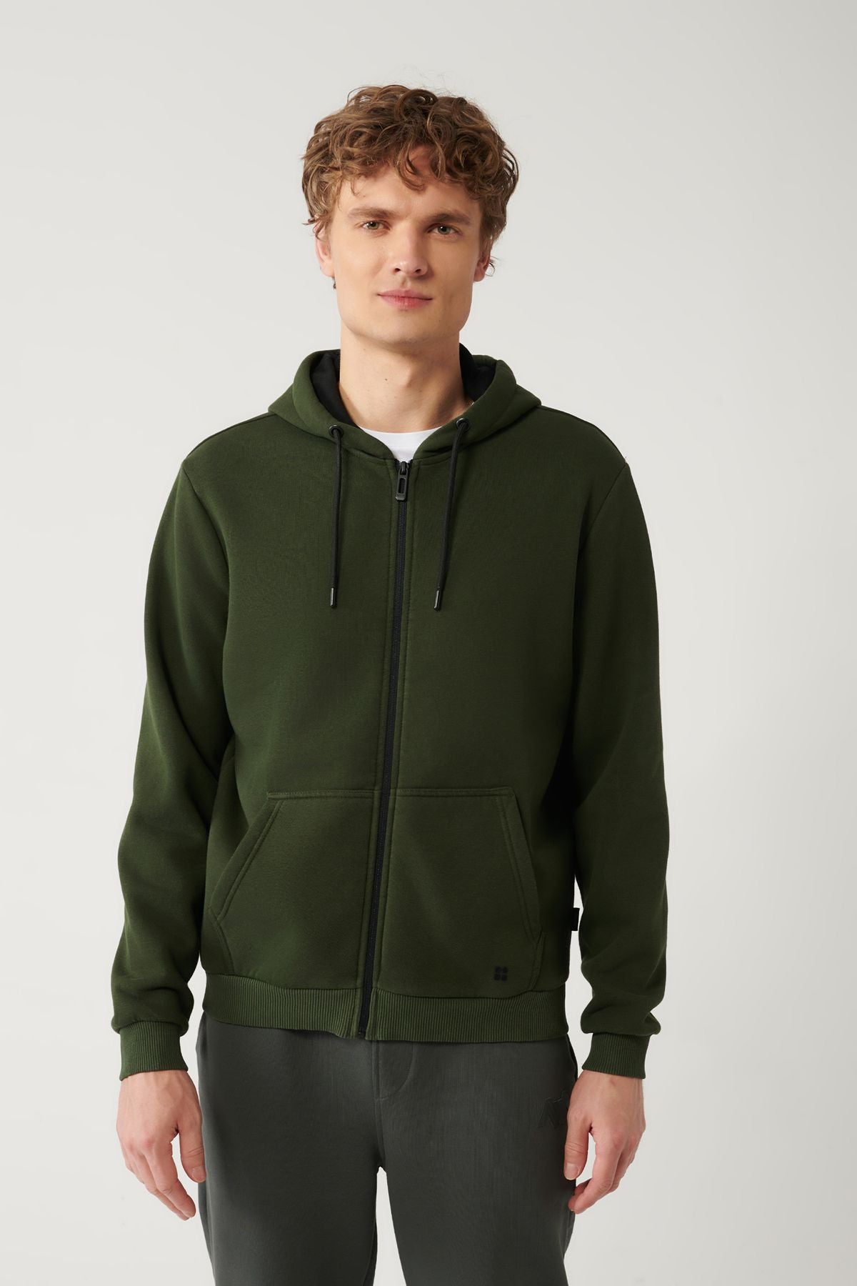 Male Khaki Kapüşon with 3 -Triple Zippered Sweatshirt E001019