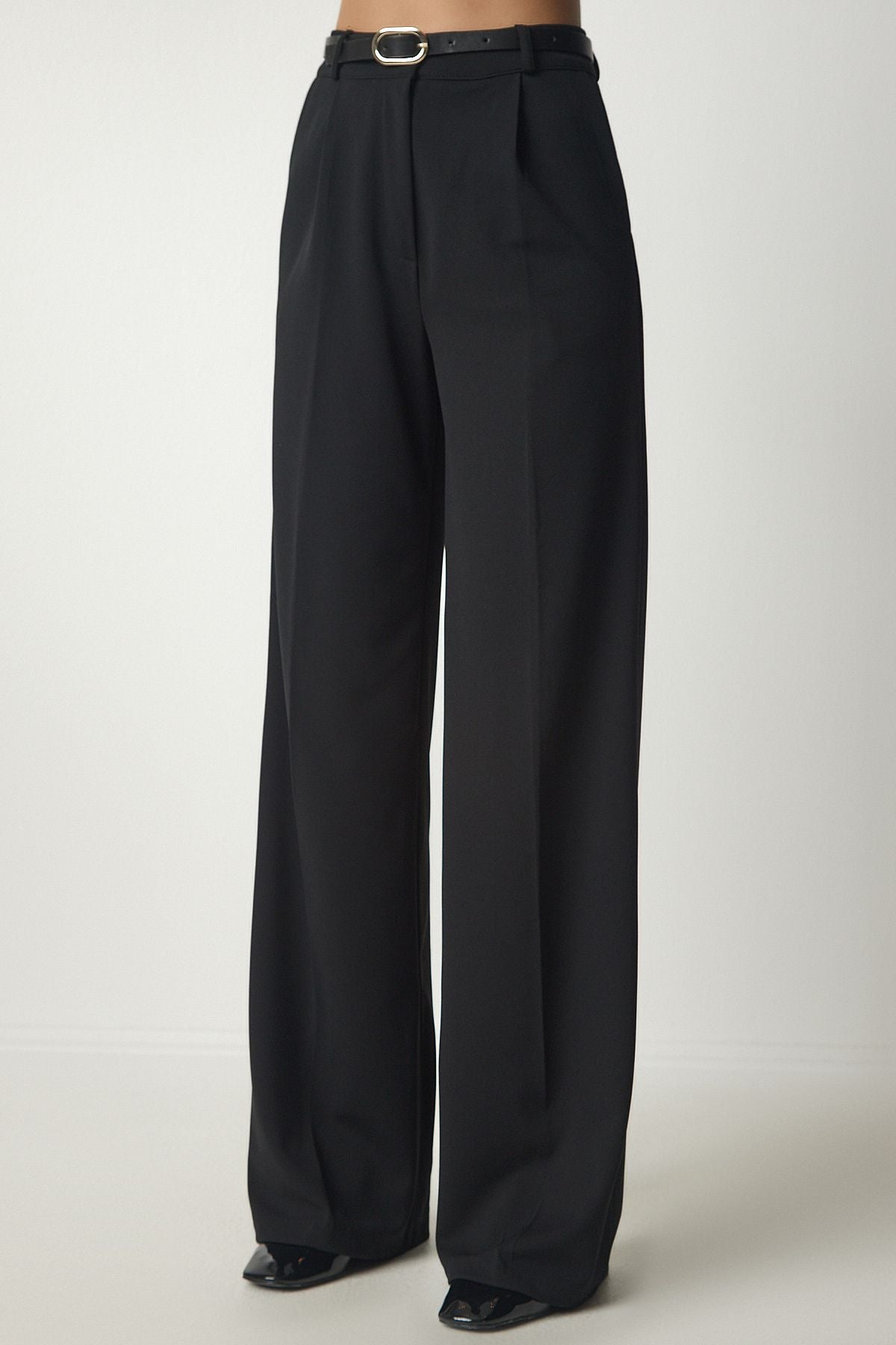 Woman Black Belt Woven Pants MS00013