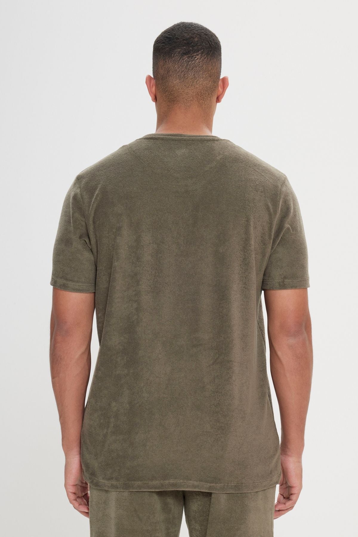 Men's Khaki Slim Fit Narrow Cut Cotton Towel Fabric Cycling Collar T -shirt