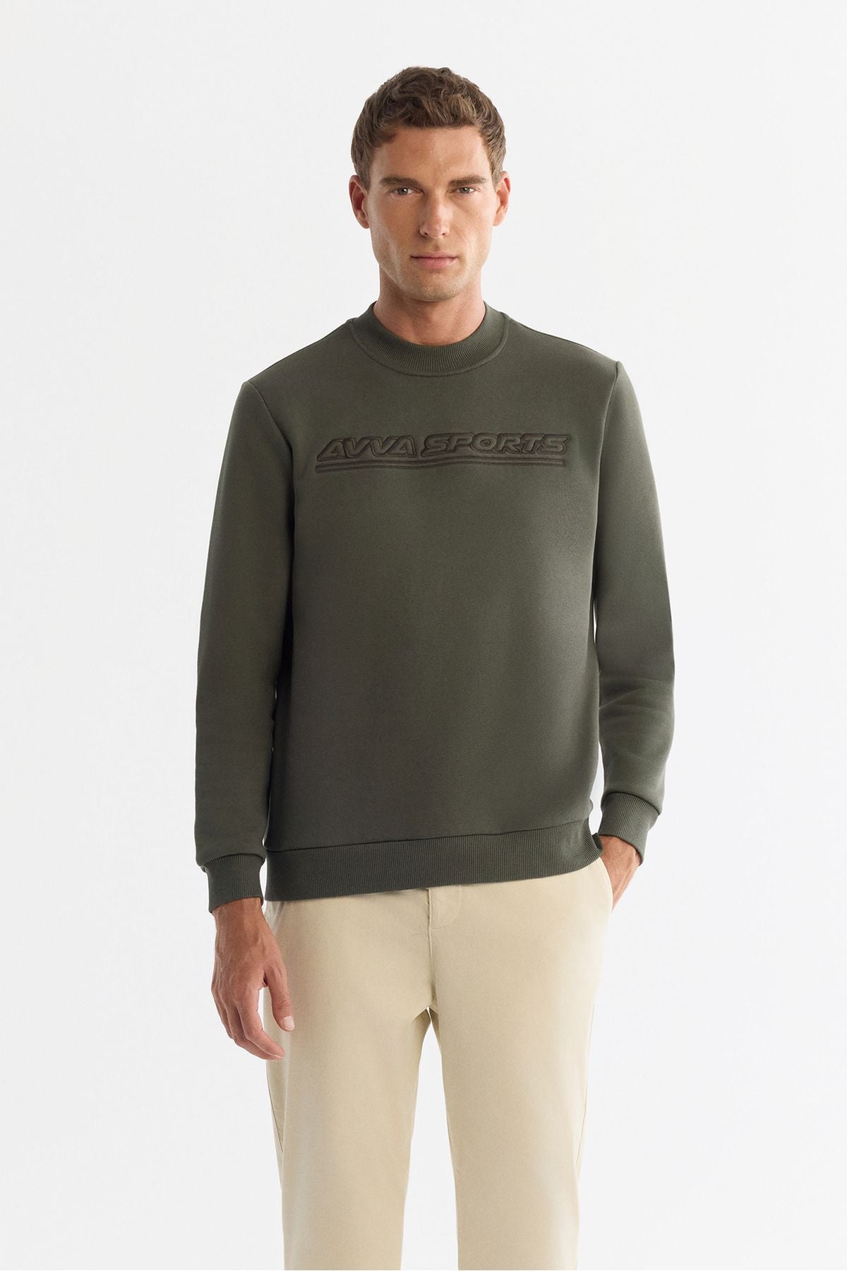 Men's Khaki Bicycle Collar 3 -IP Cotton Printed Sweatshirt A42y1306