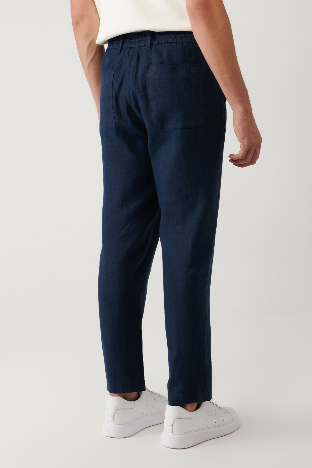 Men's Navy Blue Waist Wa Liner 100 %Linen Pants B003032