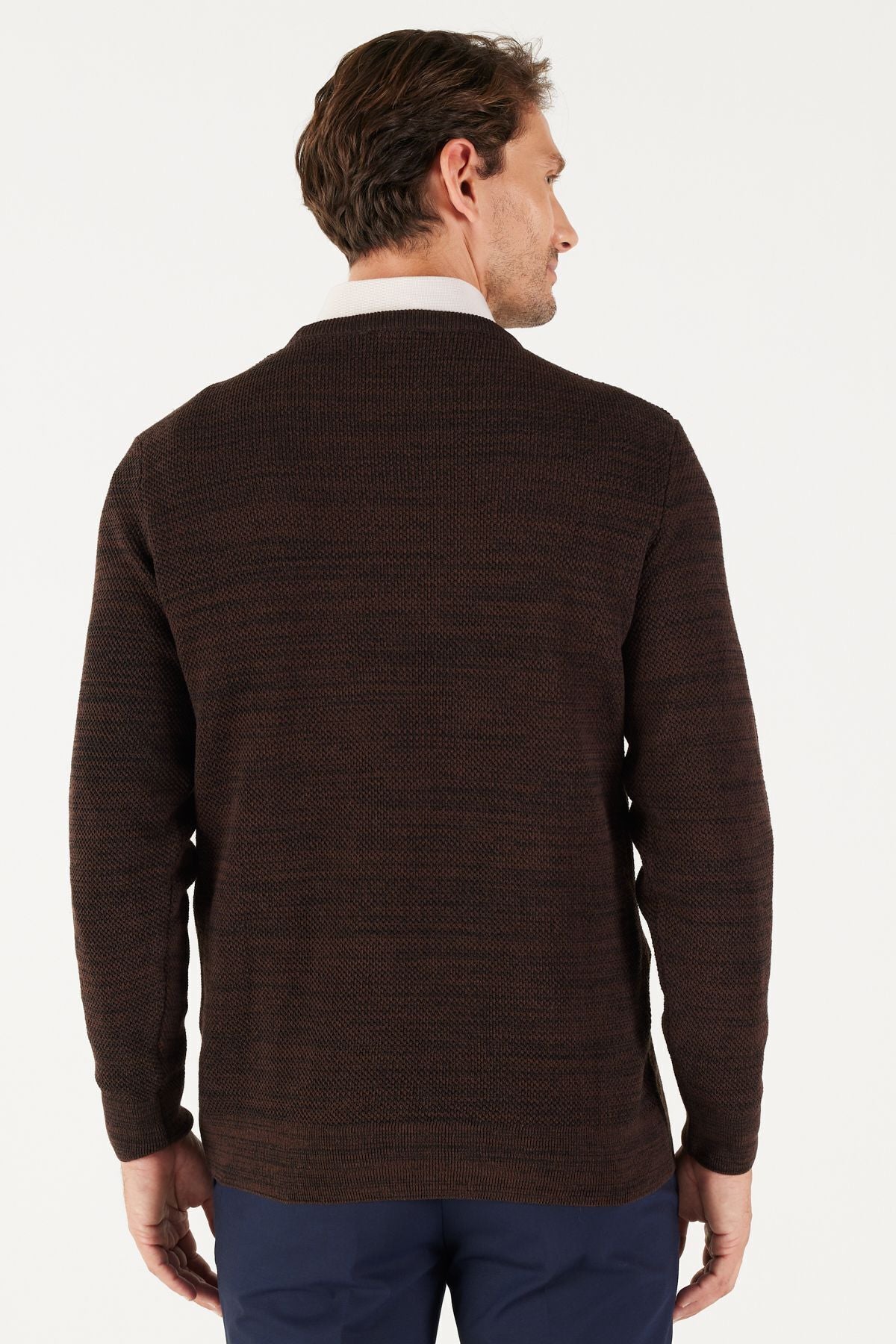 Men's Brown-Black Standard Fit Normal Cut Normal Cycling Bike Patterned Knitwear Sweater