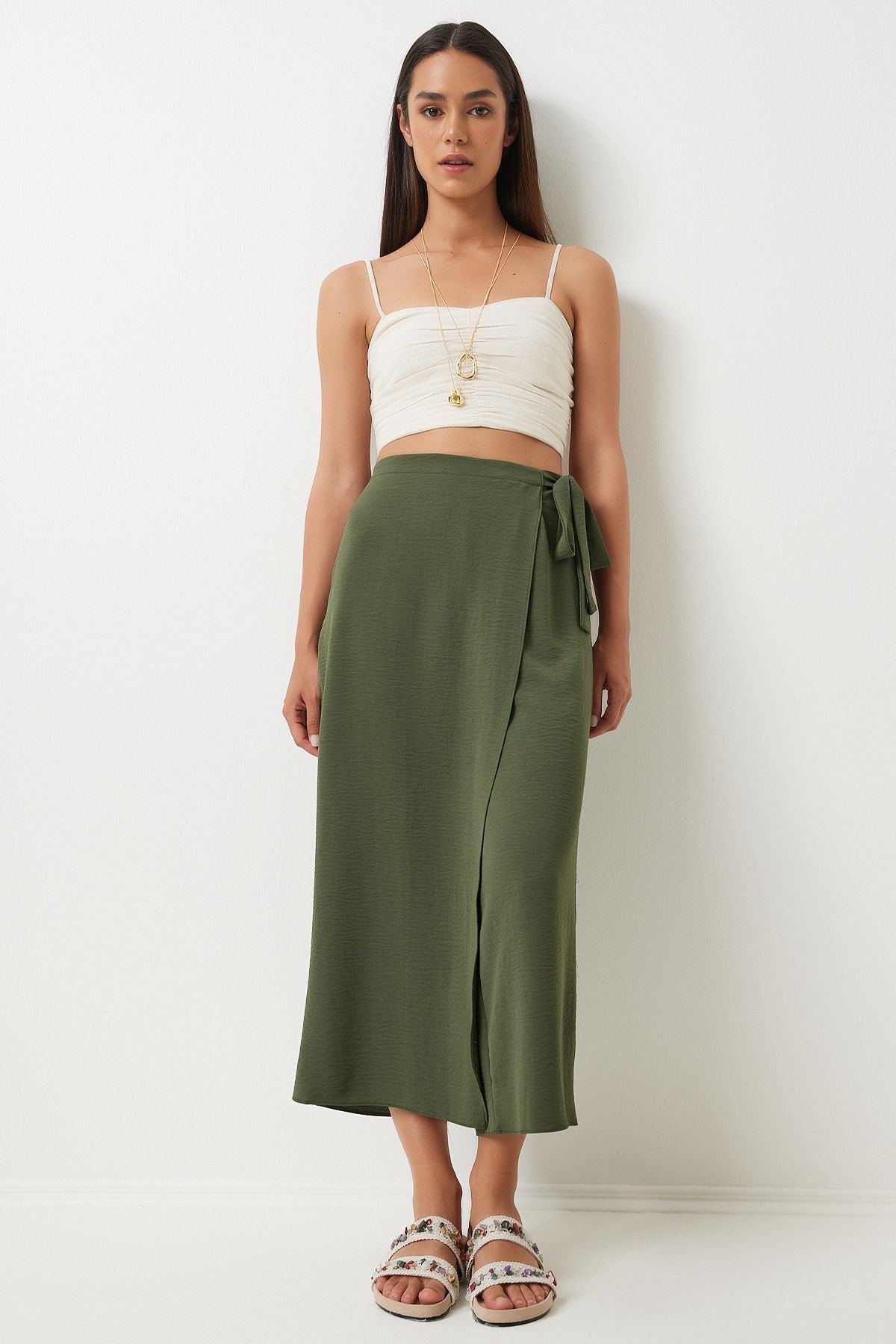 Woman Khaki Skirt -Looking Ayrrin Shalwar Pants DE00033