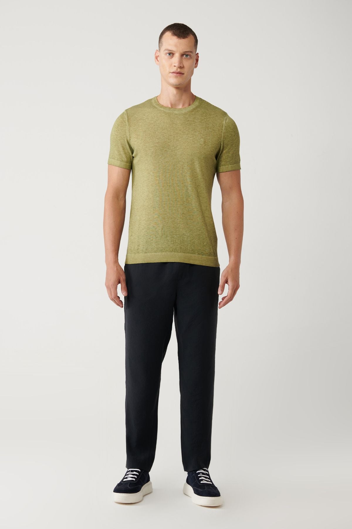 Men's Khaki Bicycle Collar Garment Dyed T-Shirt A41Y5074
