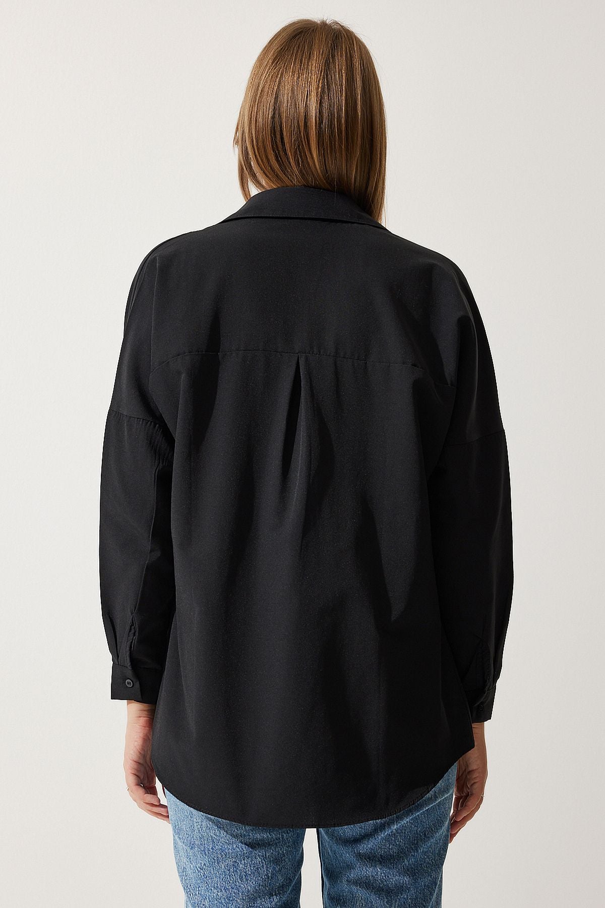 Woman Black Oversize Long Basic Shirt DD00842