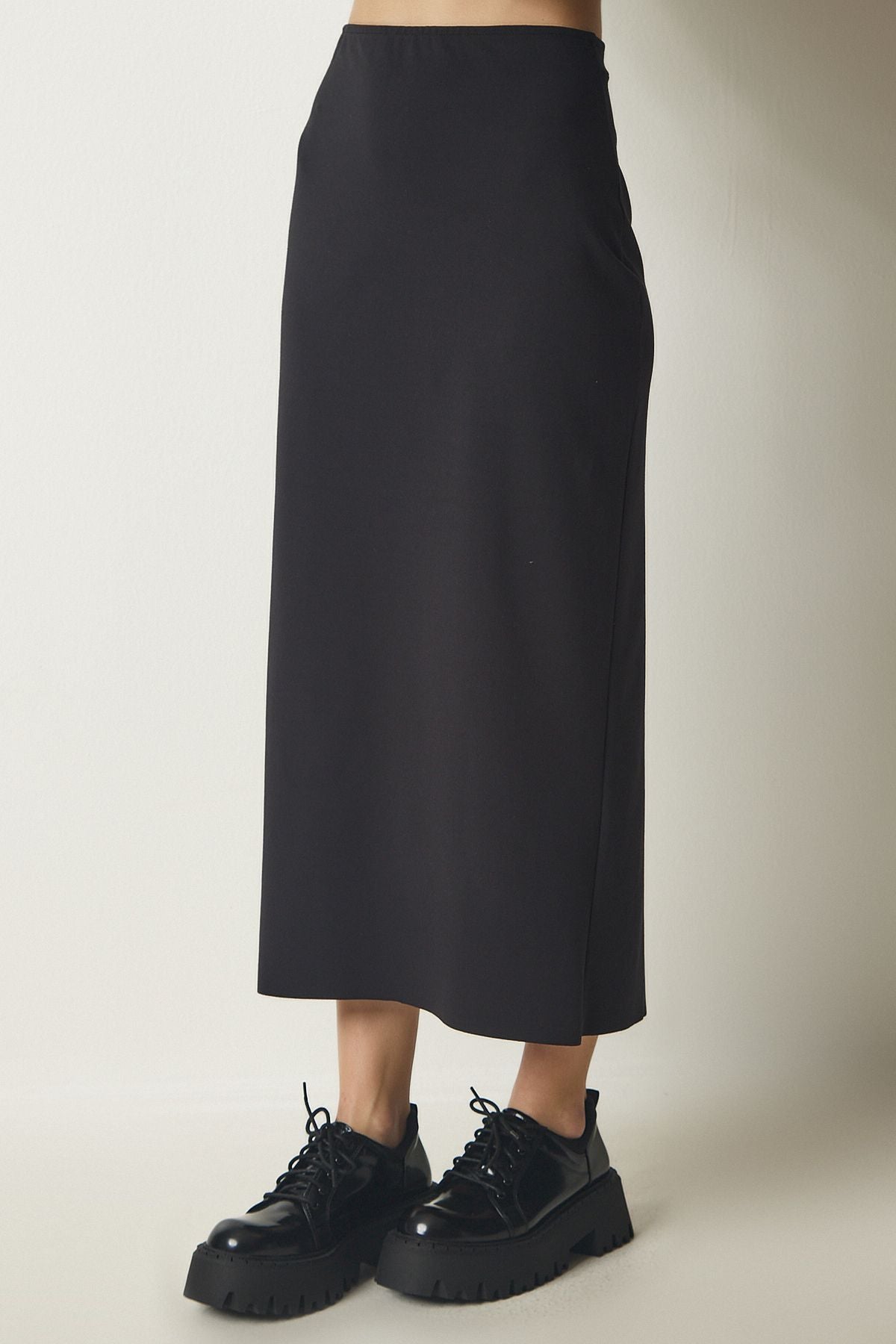 Female Black Slip Elastic Knitting Modal Skirt FN03140