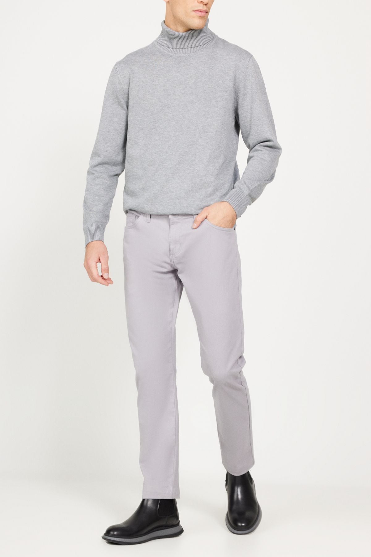 Men's Stone Slim Fit Narrow Cut 5 Pocket Cotton Fleet Pants