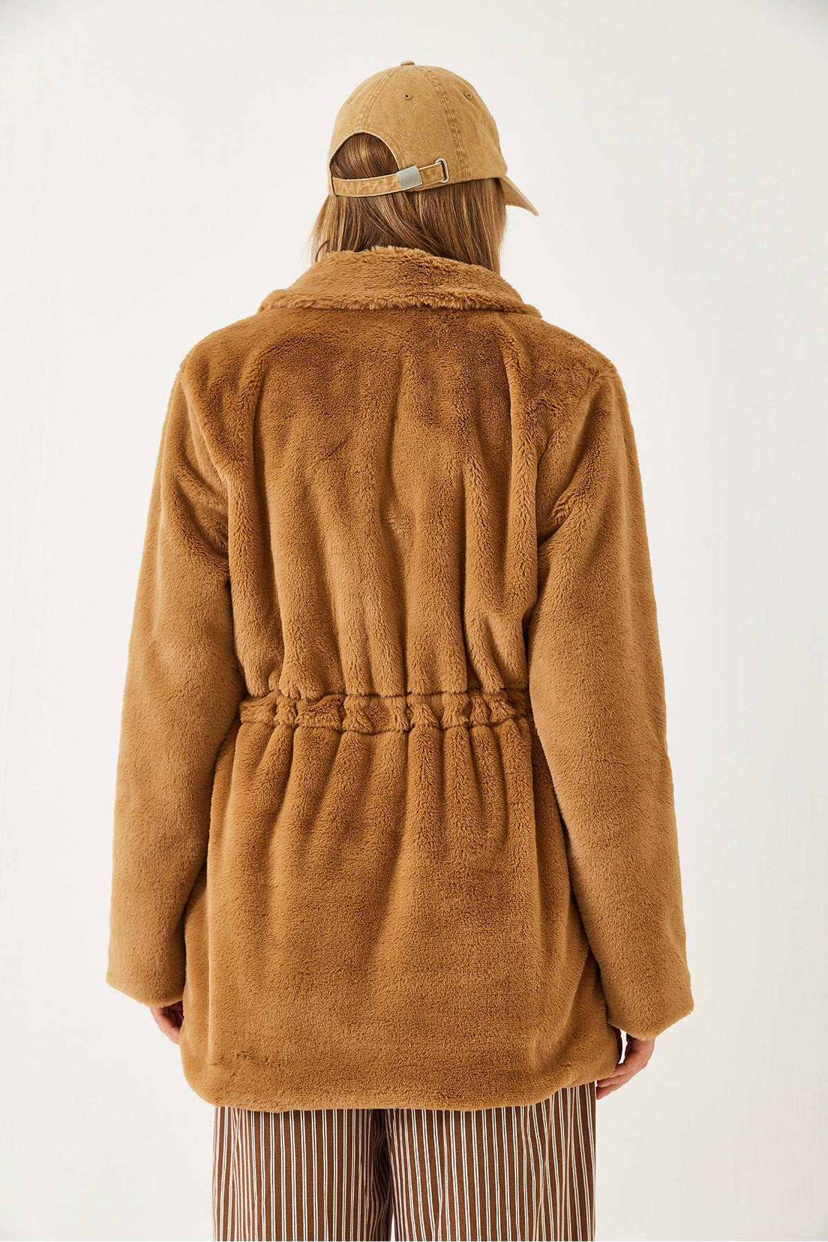 Women's Zippered Long Waist Elastic Fur Coat 2049 60141006