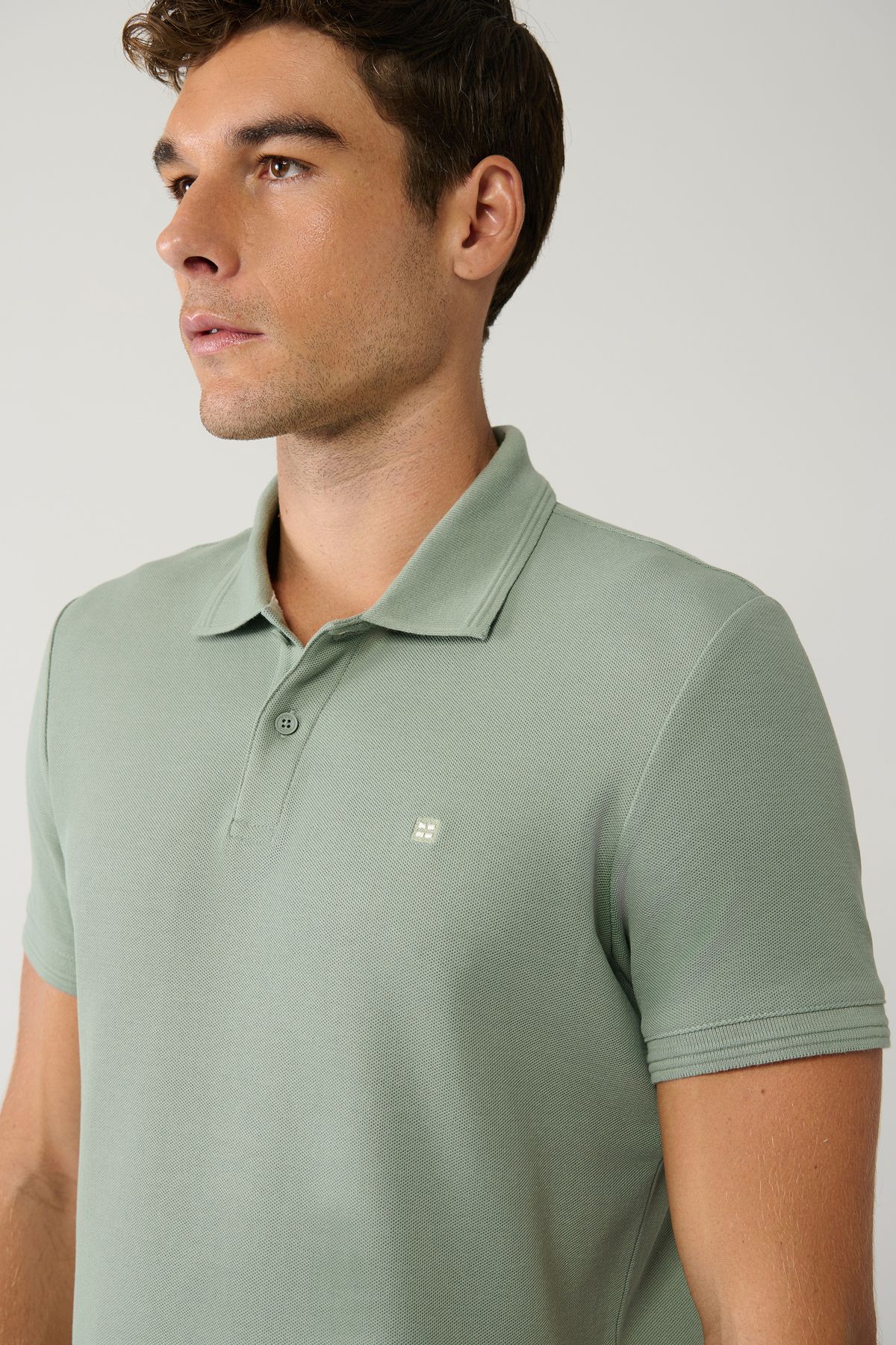 Men's Mint Green 100 %Cotton Fast Drying Polo Yaka T-shirt B001032