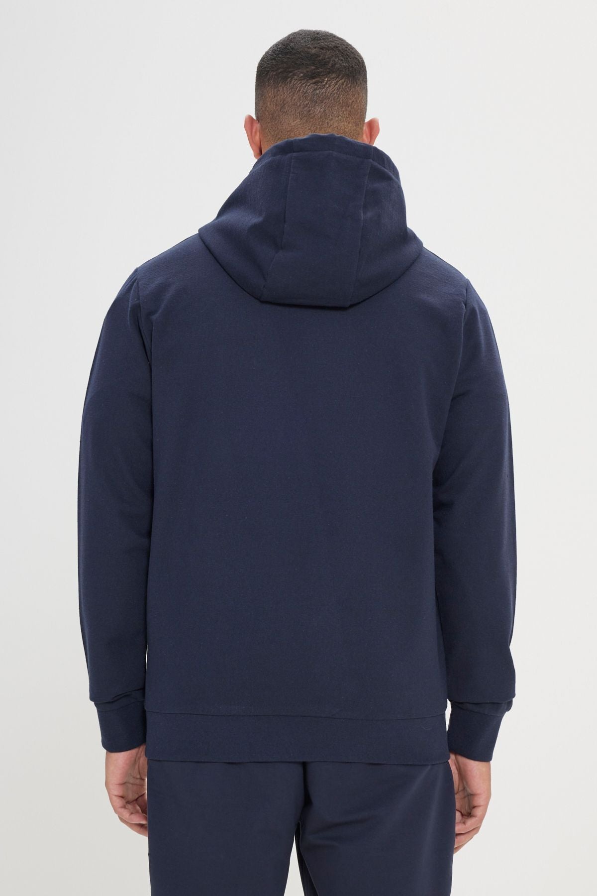 Men's navy blue standard fit normal cut 2 IP cotton hooded sweatshirt