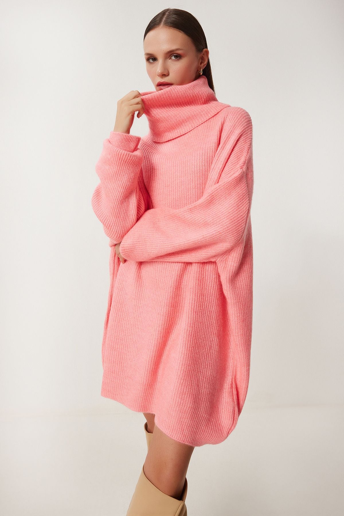 Female pink fisherman collar Long knitwear sweater MX00107