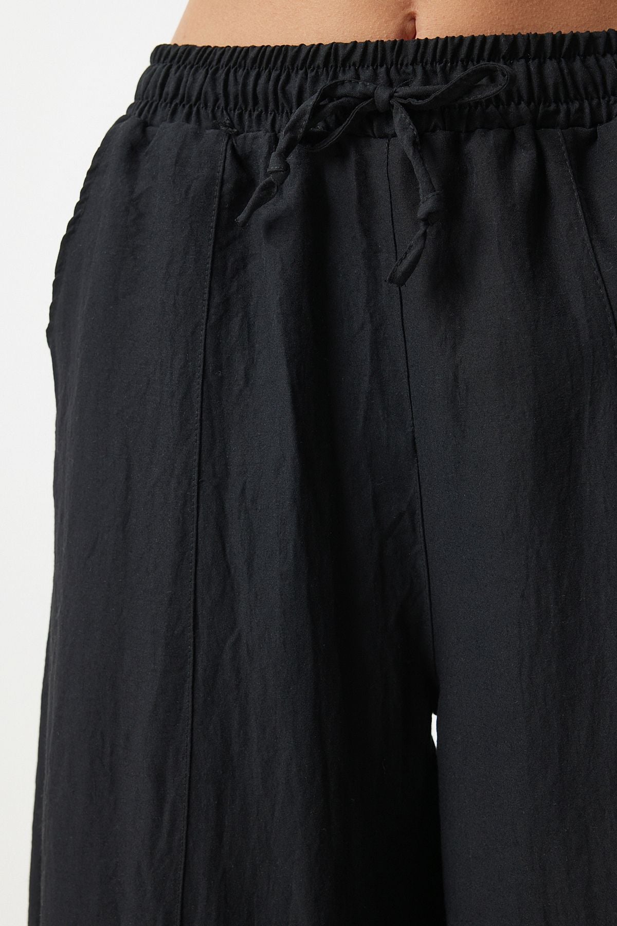 Female Black Pocket Linen Viscose Shalwar Pants CV00001