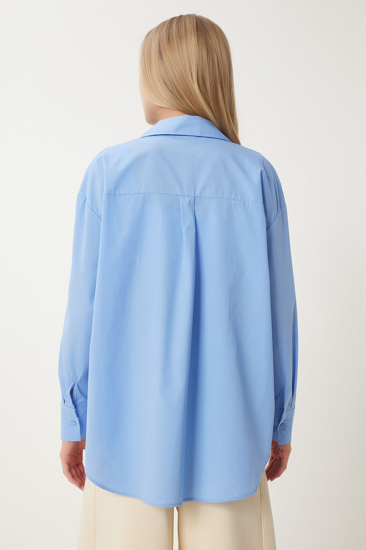 Woman Blue Cotton Oversize Long Shirt BP00169