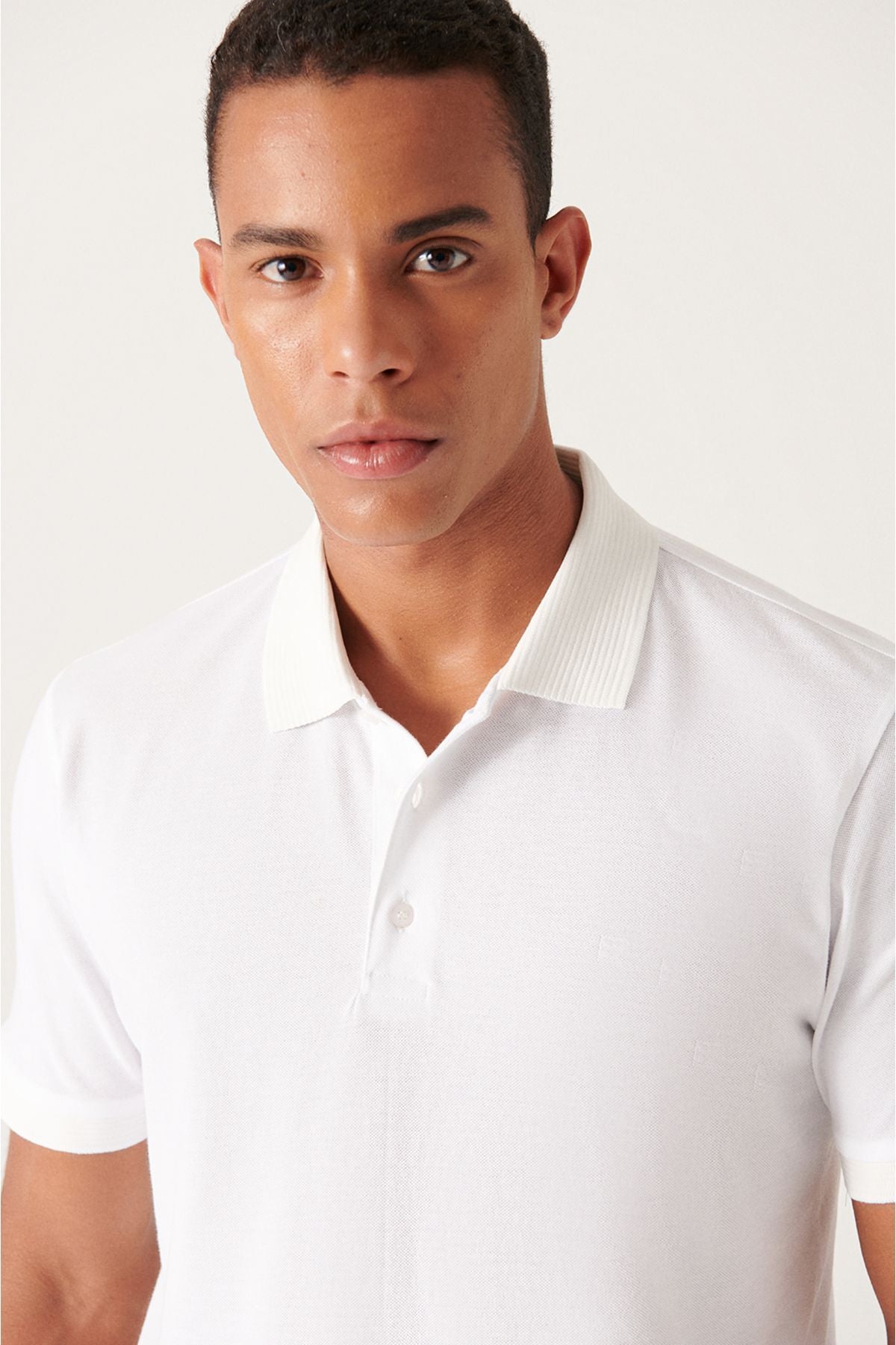Men's White 3 Button 100 %Corn Cotton Polo Yaka T-shirt B001027