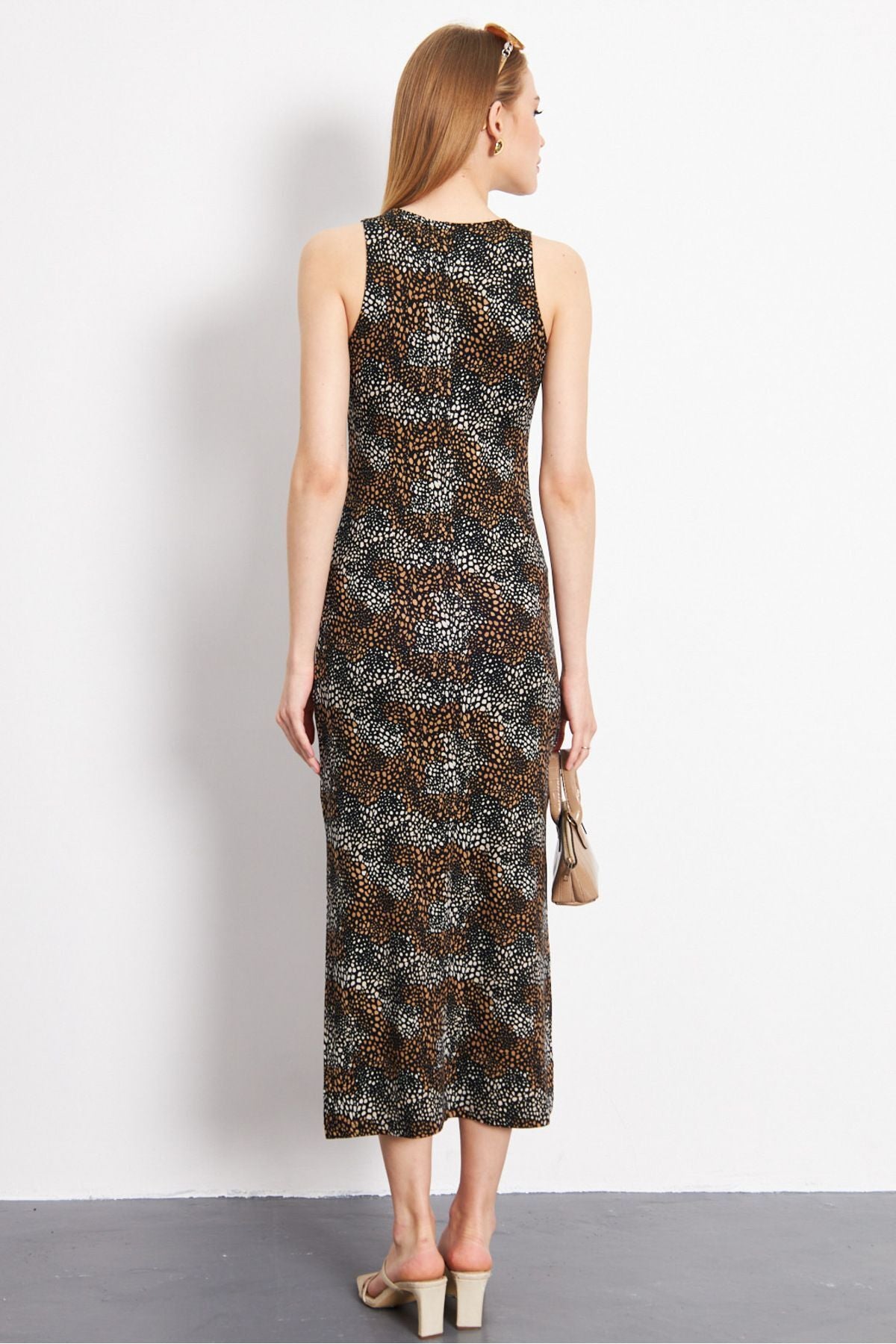 Woman Light Brown Zero Yaka Sleeveless Slip Long Dress ARM-23Y001090