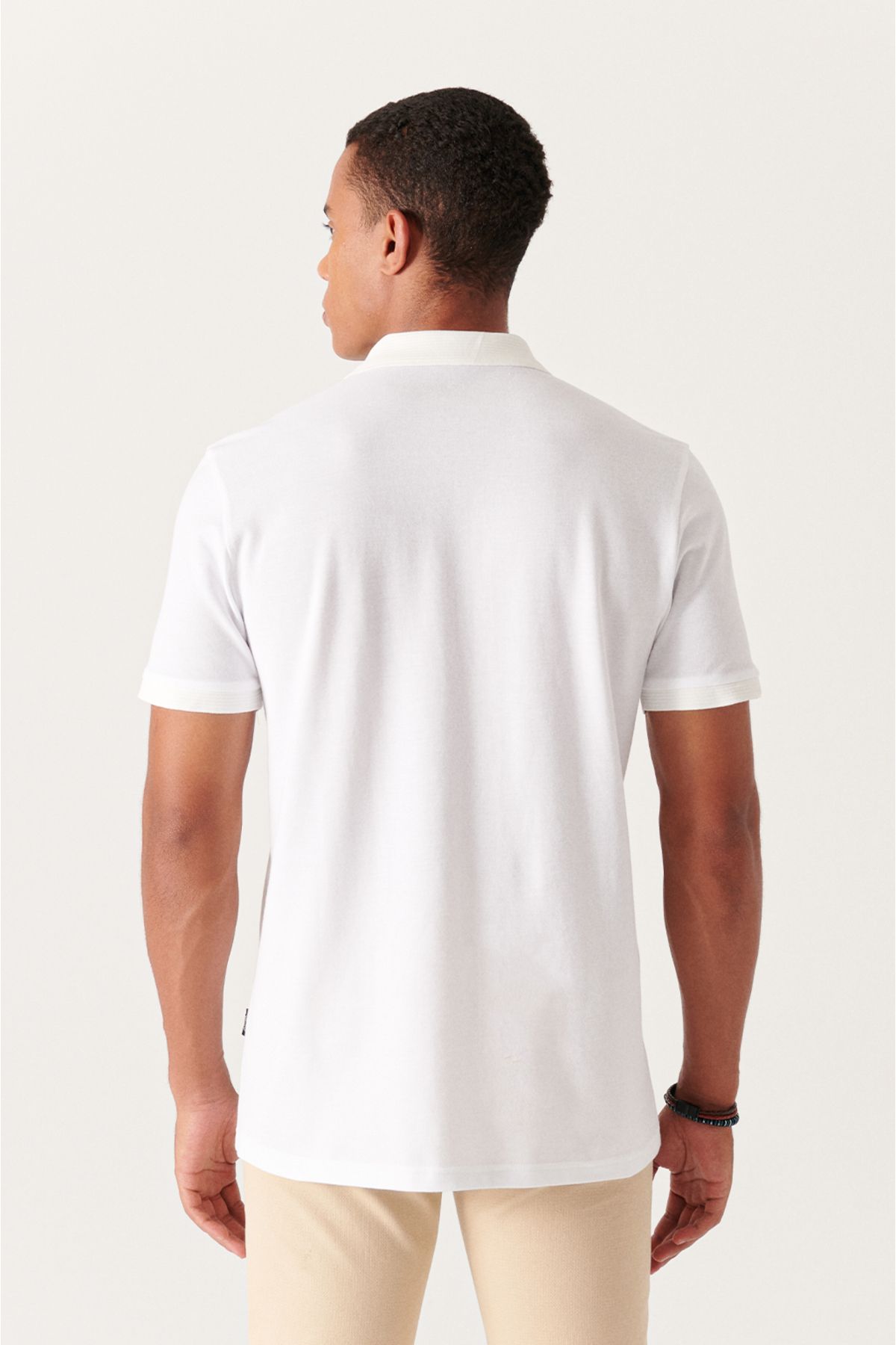 Men's White 3 Button 100 %Corn Cotton Polo Yaka T-shirt B001027