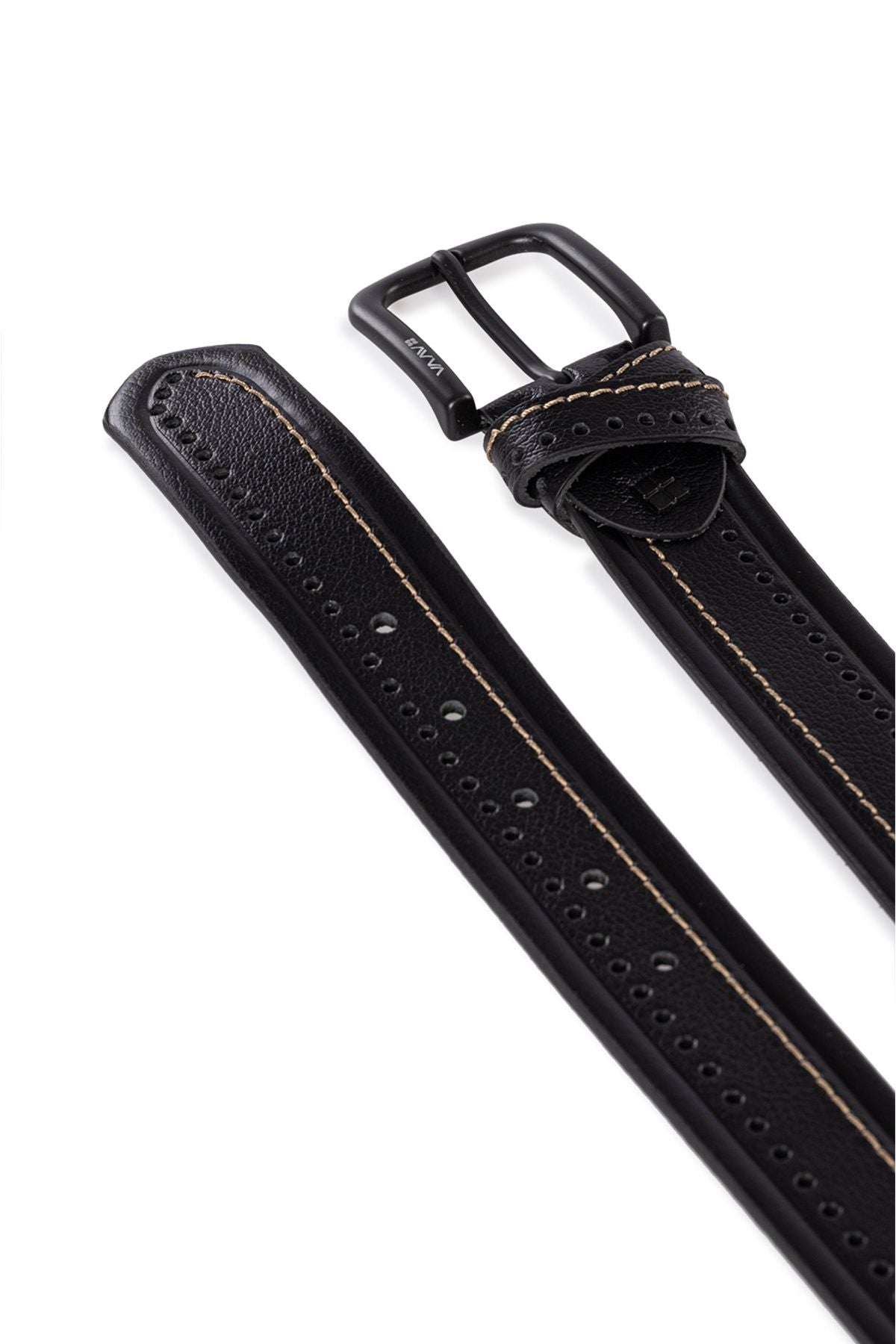 Men's Black Patterned 100 %Leather Belt A31y9321