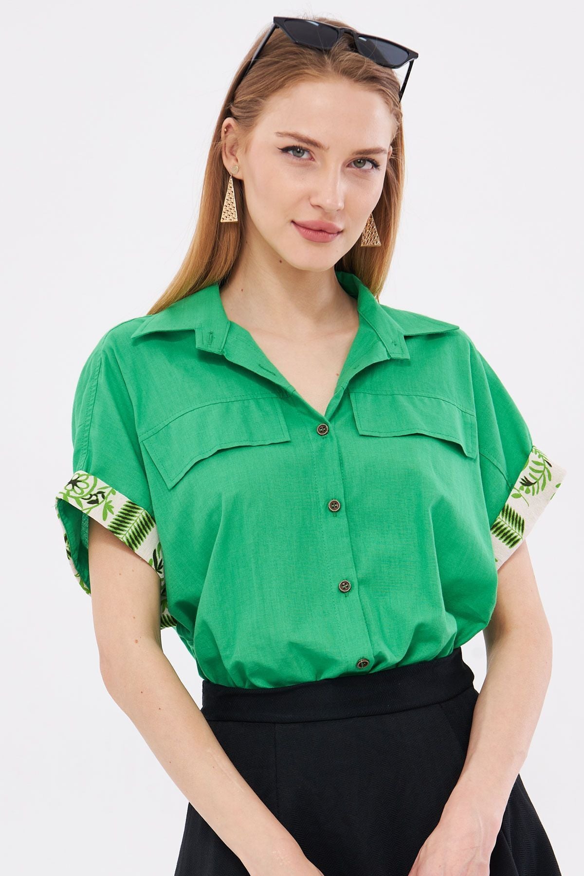 Woman Green Oversize double arm detailed shirt ARM-24Y001075