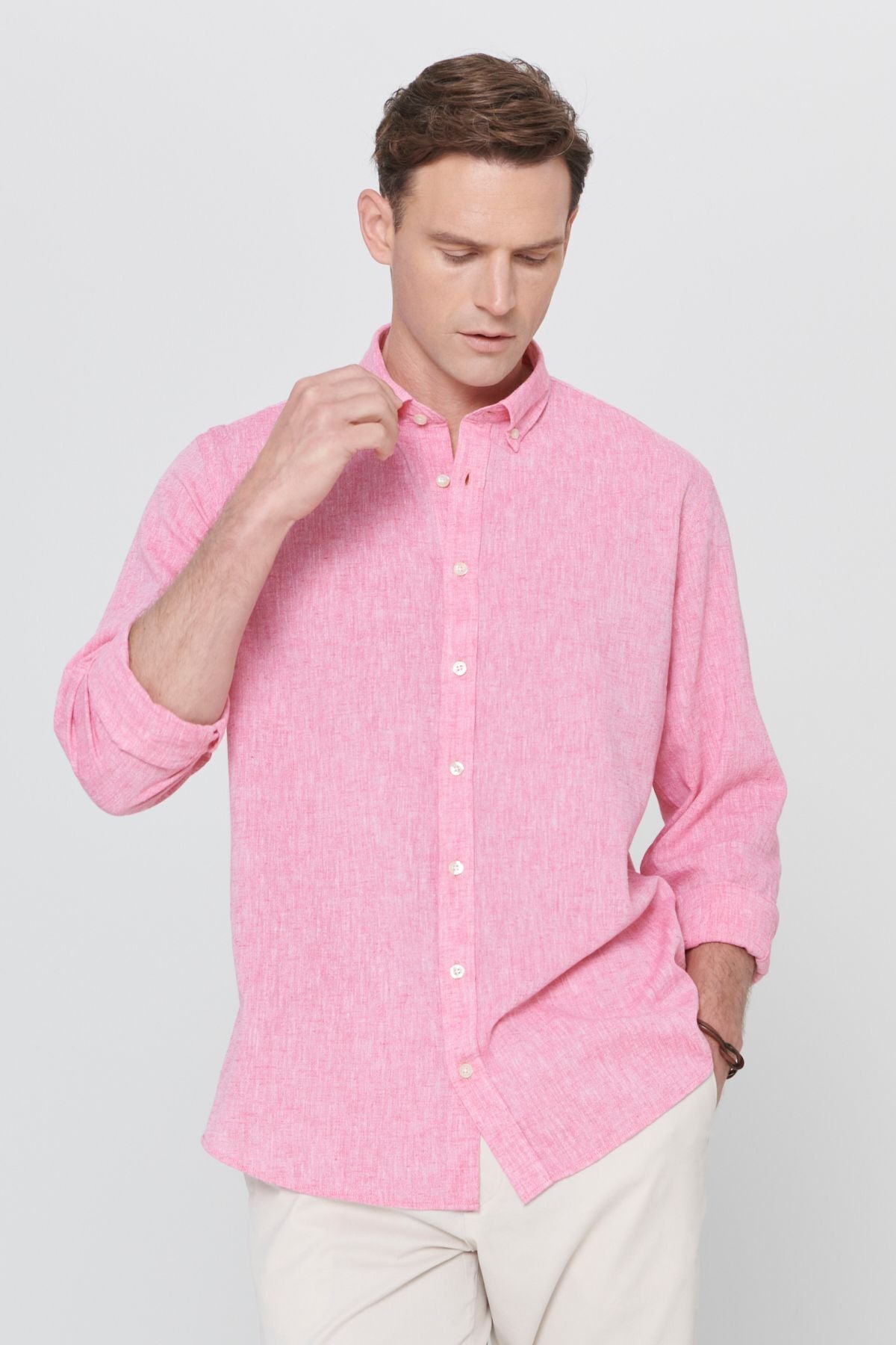 Men's Fuchsia Kenen Comfort Fit Casual Cutting Button Casual Shirt