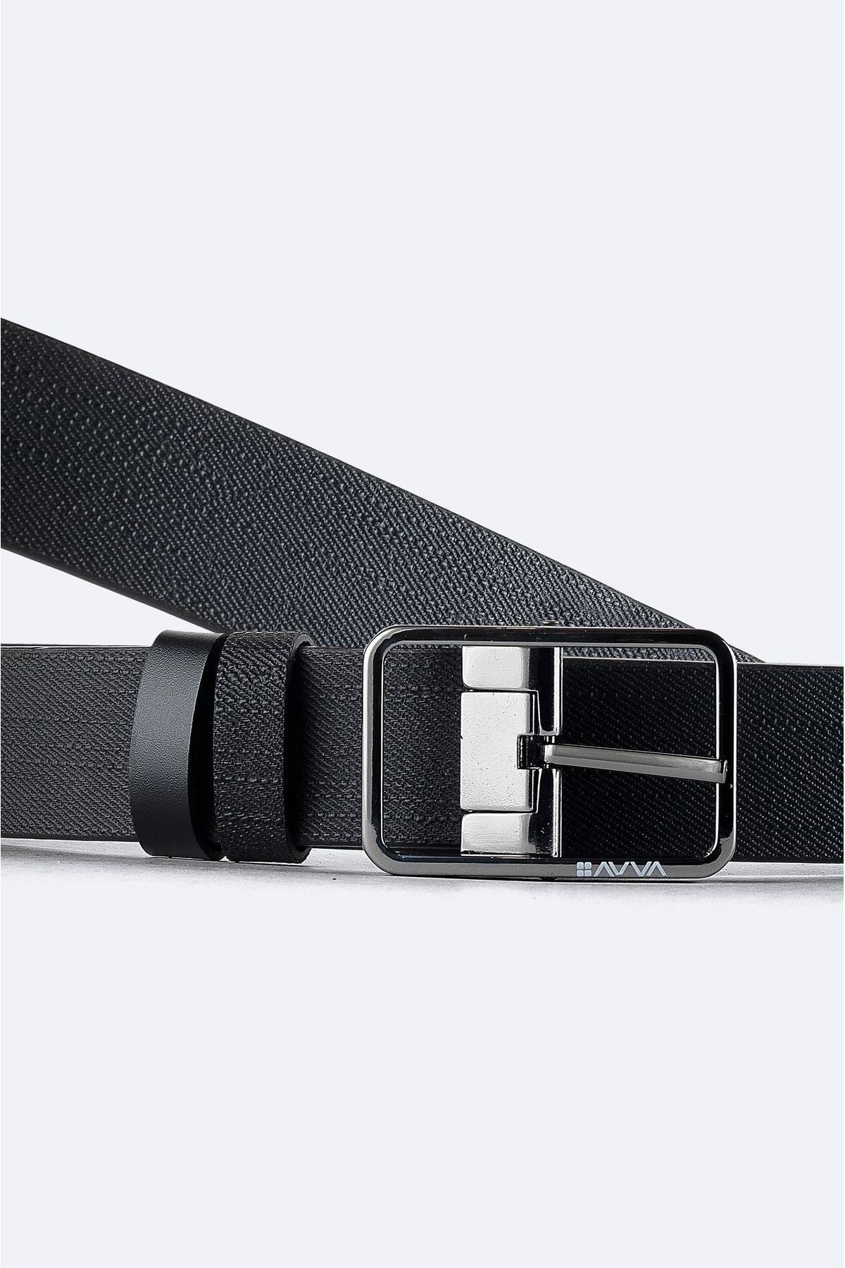 Men's black 100 %leather double -sided flat/patterned belt A41y9312