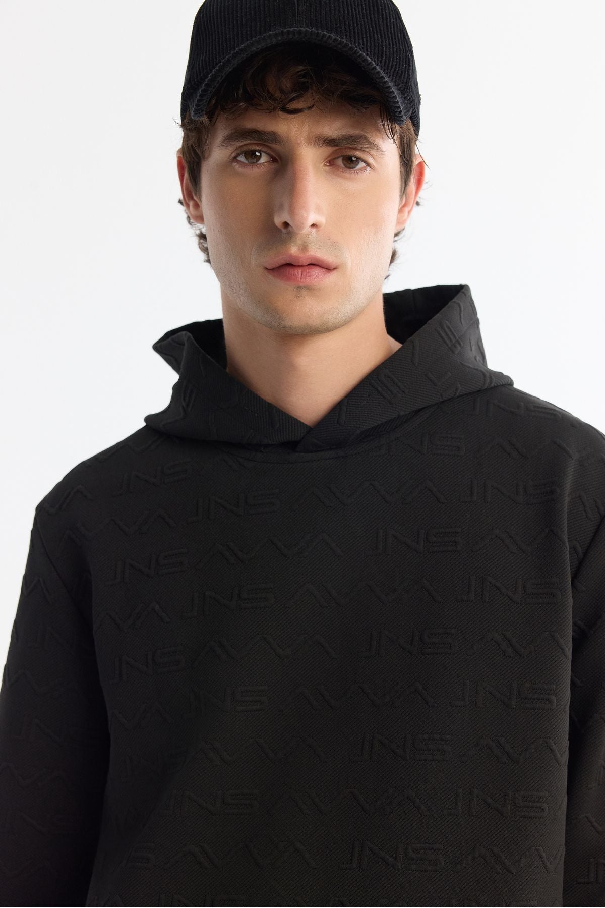Men's black hooded printed sweatshirt A42y1332