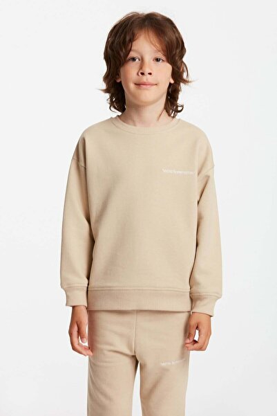 Majuro Boy's Embroidered Beige Tracksuit Set