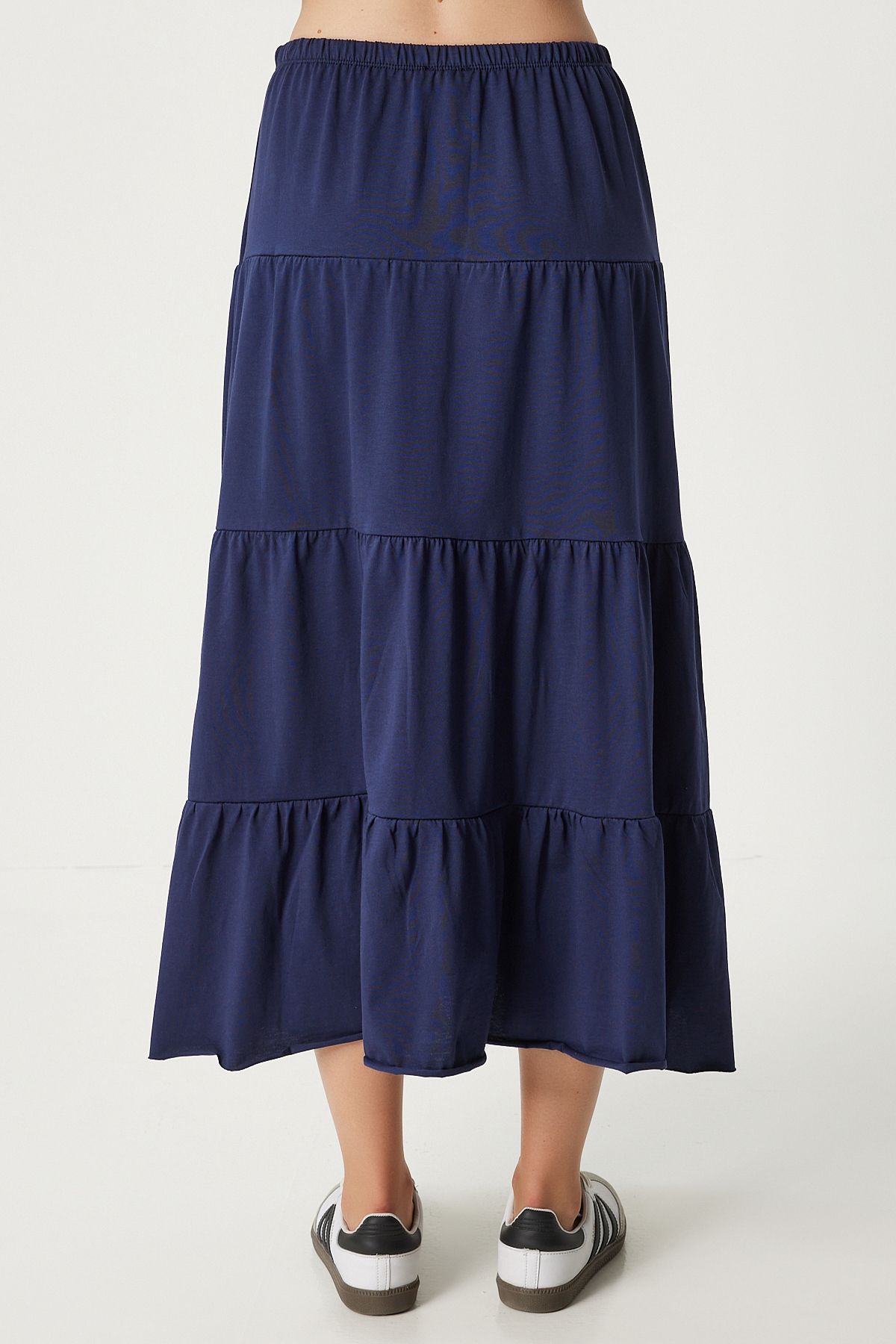 Woman Navy blue Oversize T-shirt Volan knitted skirt set UB00291