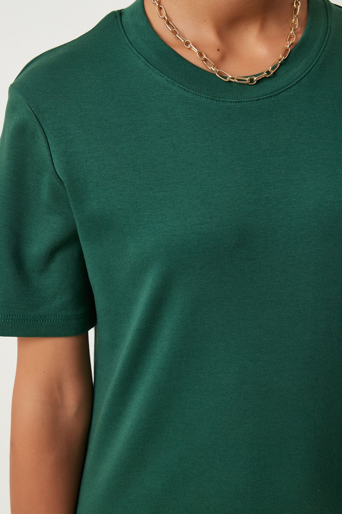 Female emerald green bike collar knit dress OW00026