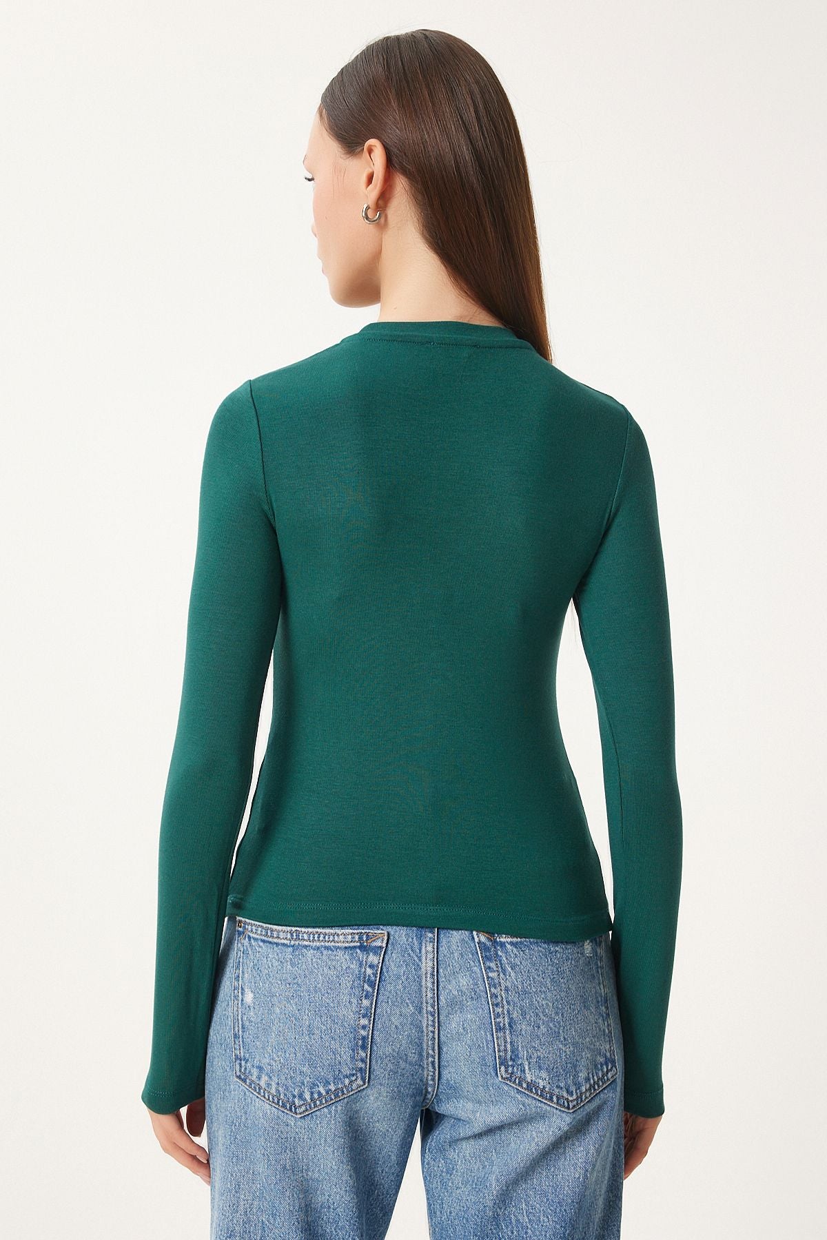 Female Emerald Green Bike Basic Knitting Blouse CR00439