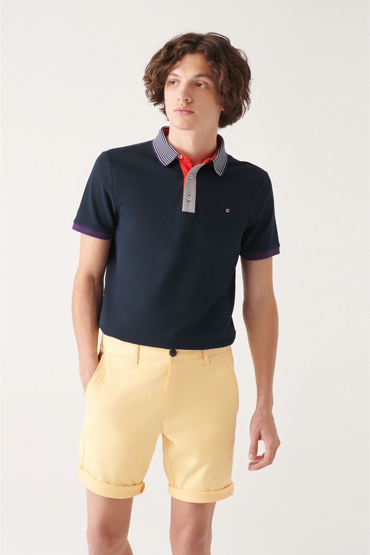 Men's Navy 100 %Cotton Polo Yaka T-shirt A31y1166