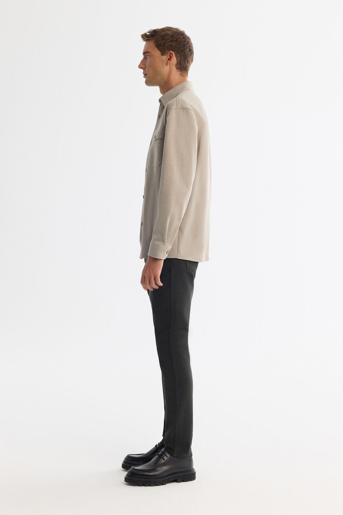 Men's Beige Classic Collar Diagonel Shirt Jacket A42Y2015